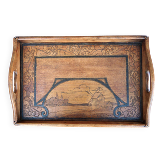 Plateau en marqueterie Art Nouveau