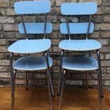 A set of Four vintage chairs in blue Formica and chrome legs 1960s