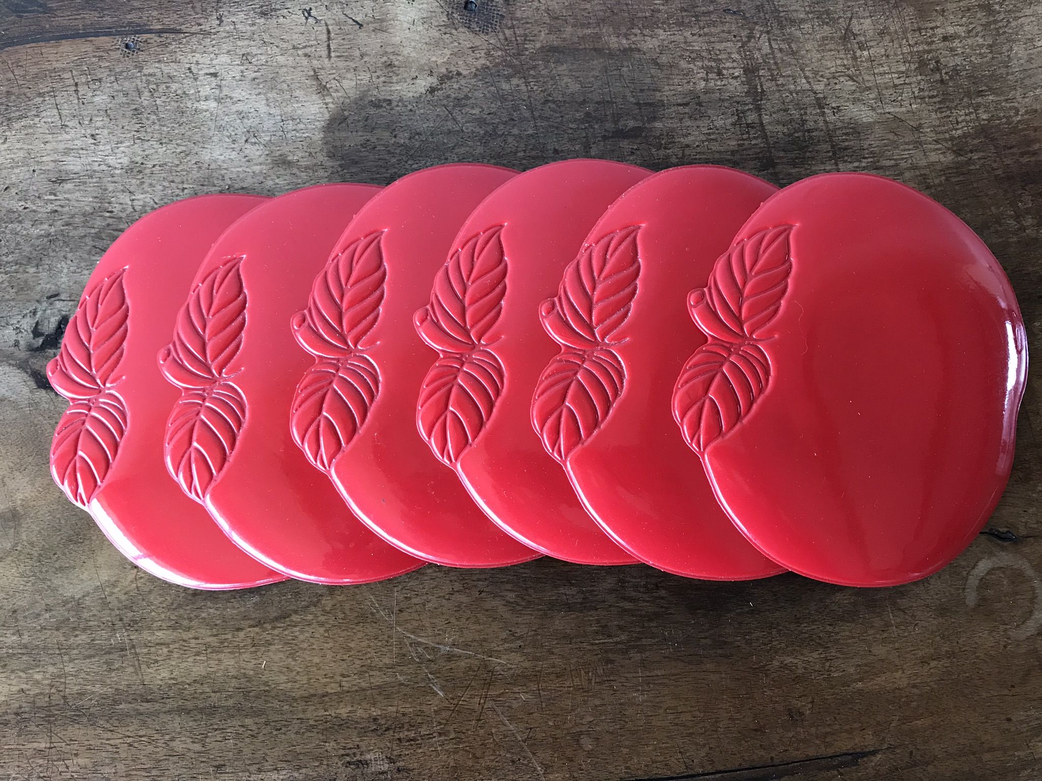 6 dessous de verre rouge vintage
