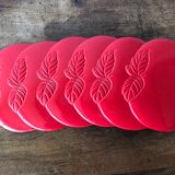 6 vintage red coasters