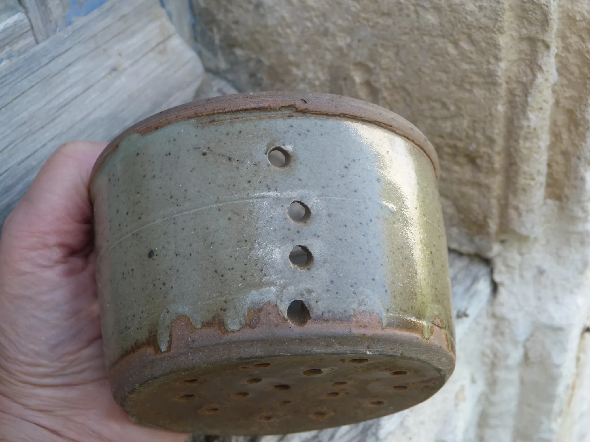 Old stoneware cheese drainer