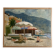 Beach scene with umbrellas, oil on cardboard 1960