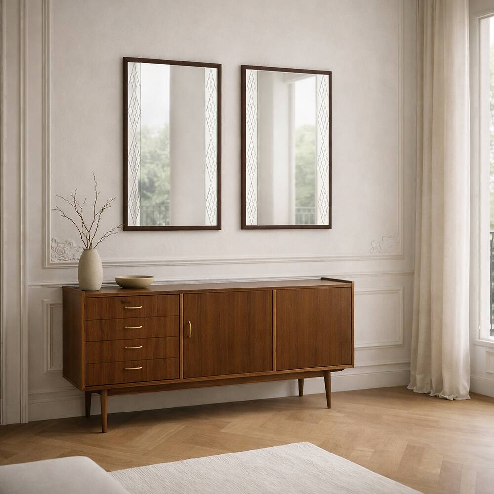 Set of 2 Scandinavian mirrors in glass & wood, Sweden, 1960, 80x50.