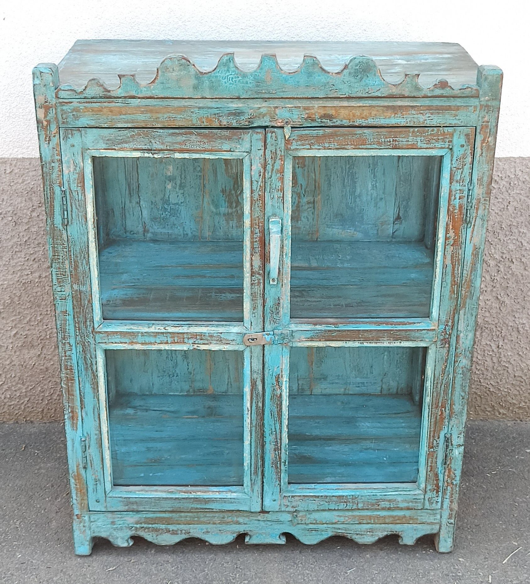 Blue wooden showcase