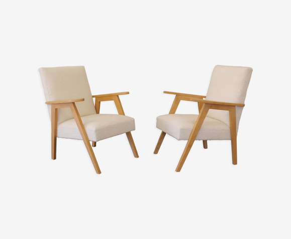 2 fauteuils scandinaves bouclette laine