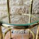 Vintage faux bamboo pedestal table in brass with 2 glass shelves