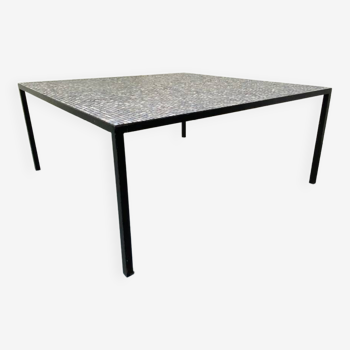 Table basse mid-century moderniste rectangulaire bleu en acier noir et céramique, 1960s