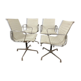 Suite of 4 armchairs in white Ray and Charles Eames leather
