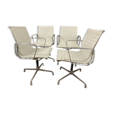 Suite of 4 armchairs in white Ray and Charles Eames leather