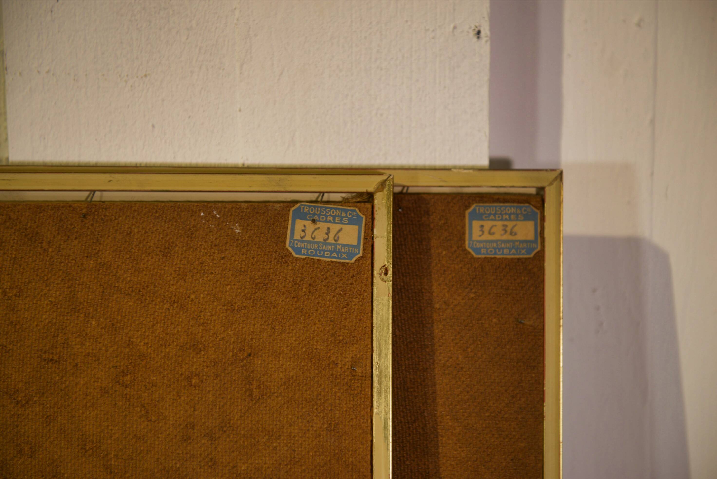 Pair of canvases on jute, ethnic art, framed by Trousson et Cie, Roubaix, 1970s.