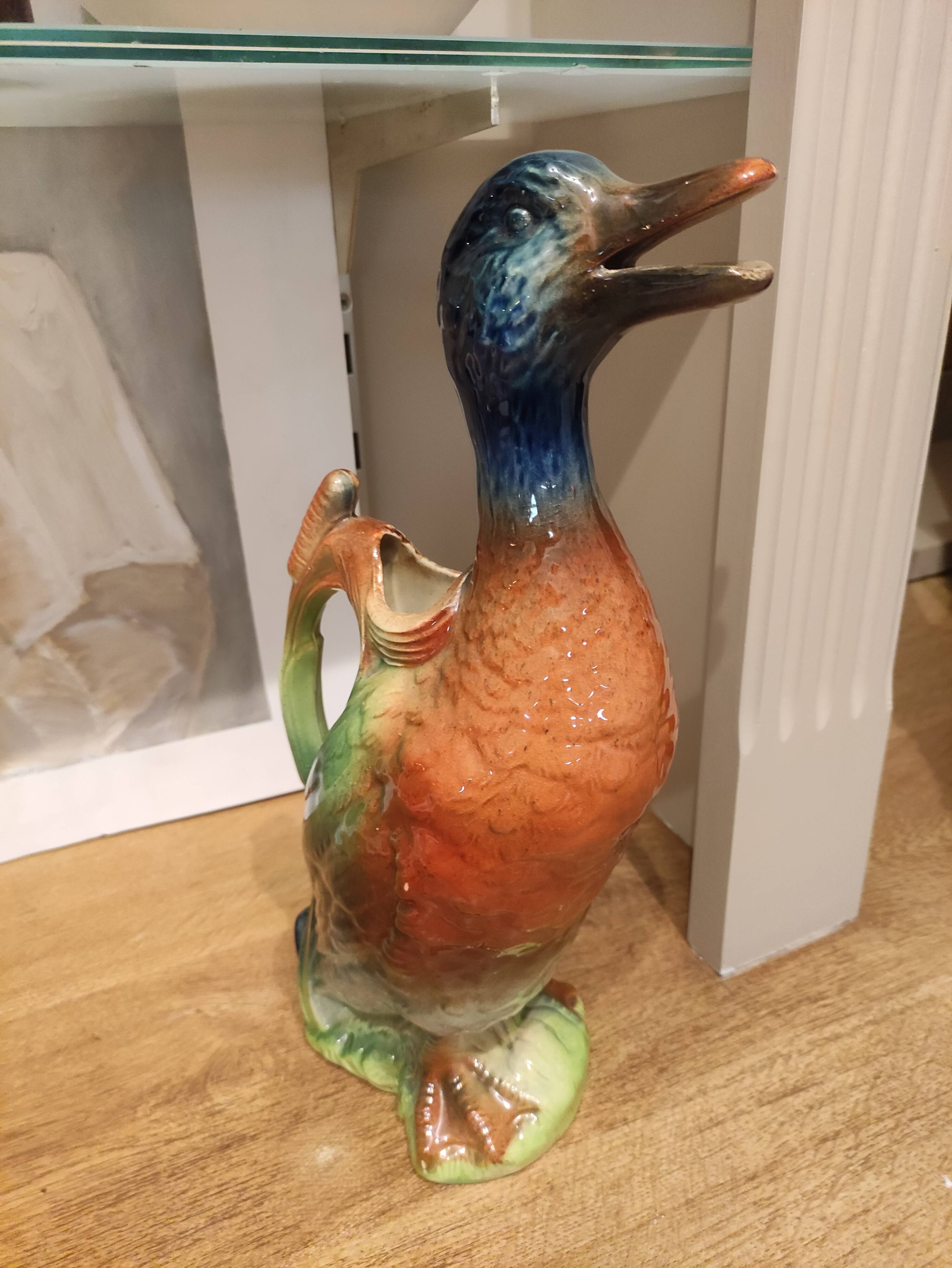 Duck pitcher in slip signed St Clément