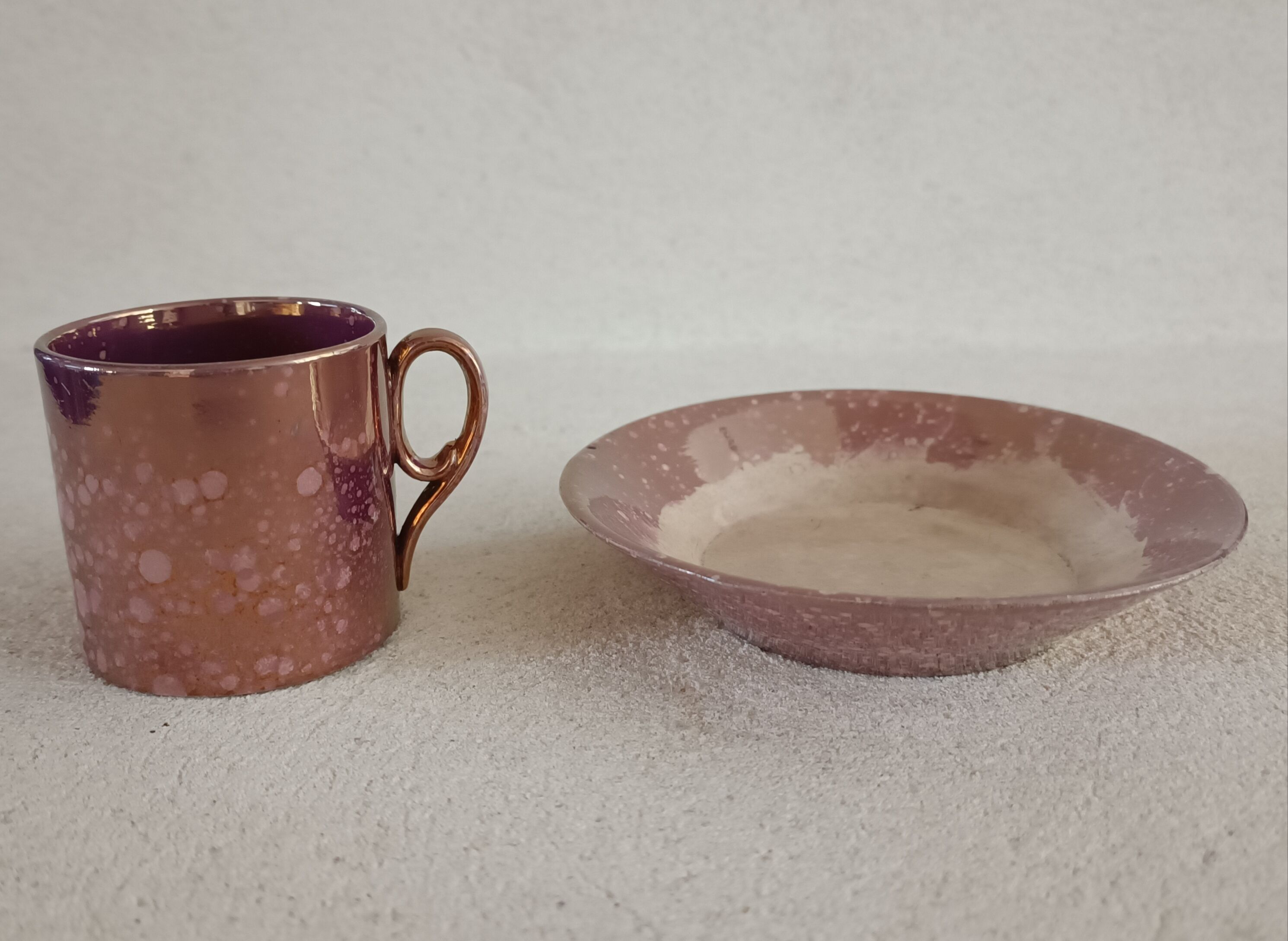 Burgos Sarreguemines glazed earthenware coffee cup and saucer