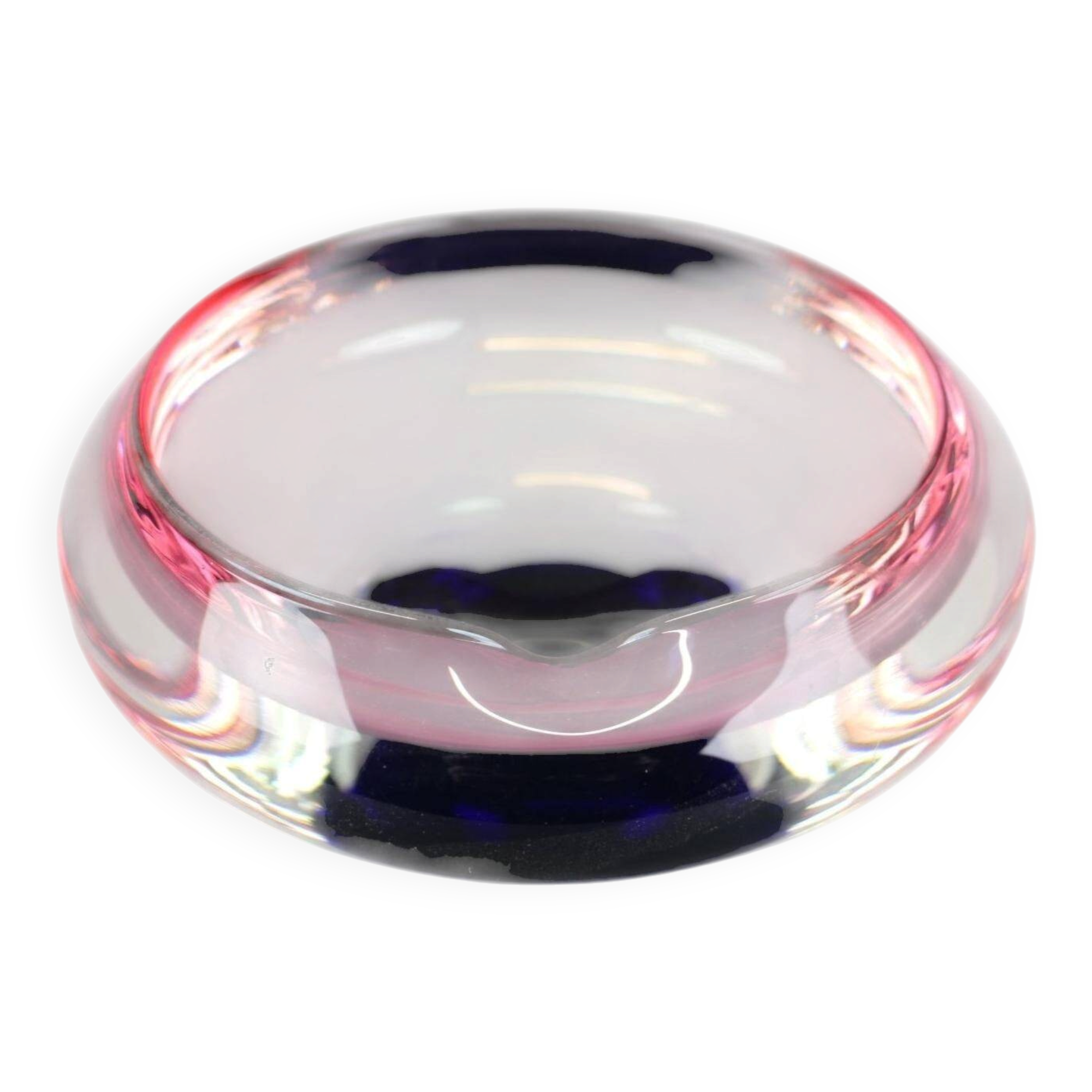1960s Czech Pink and Blue Sommerso Glass Ashtray by Hospodka
