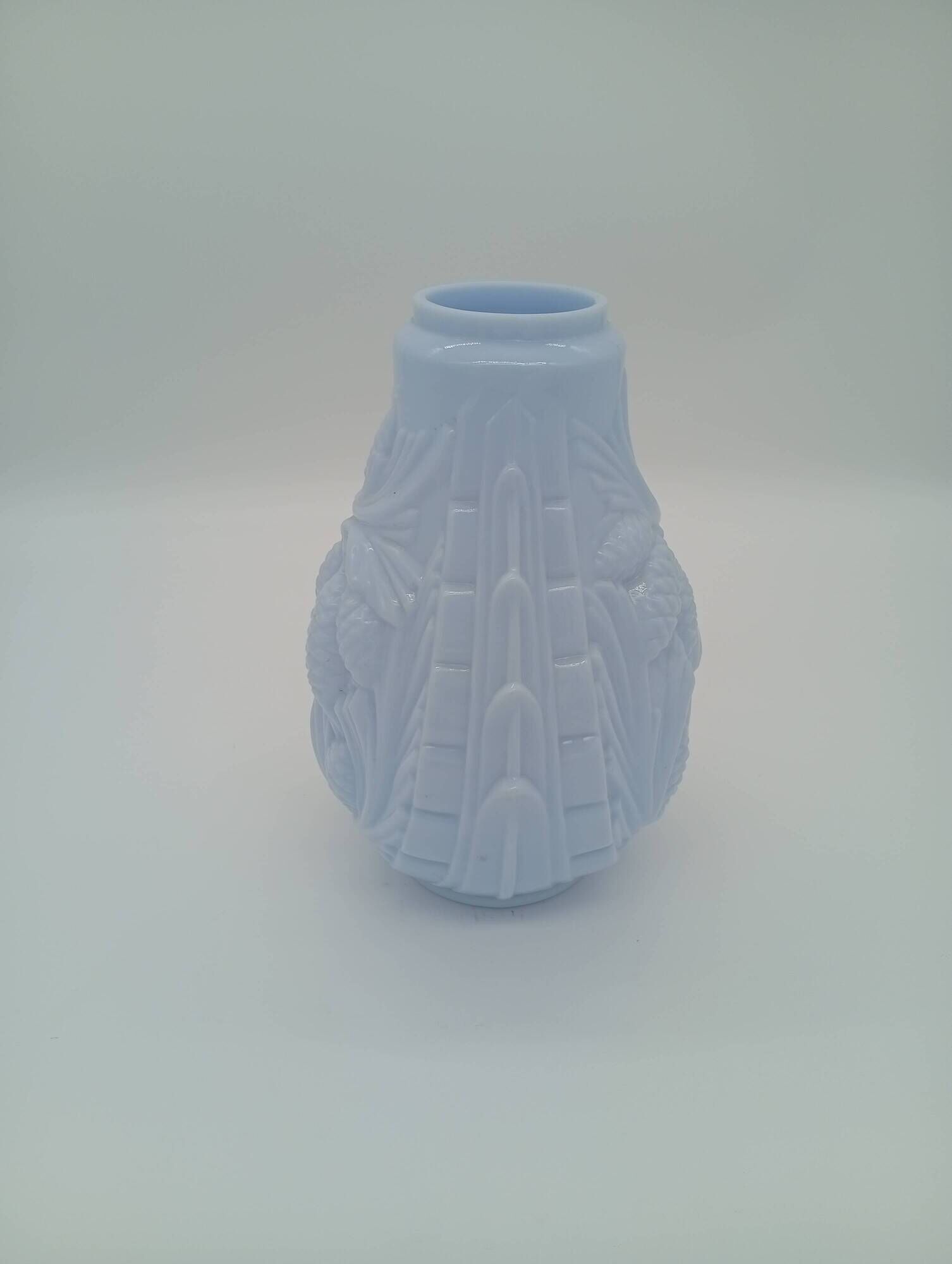 Art Deco Opaline Vase Blue Pastel Glass Pine Cone Decoration France 1930s