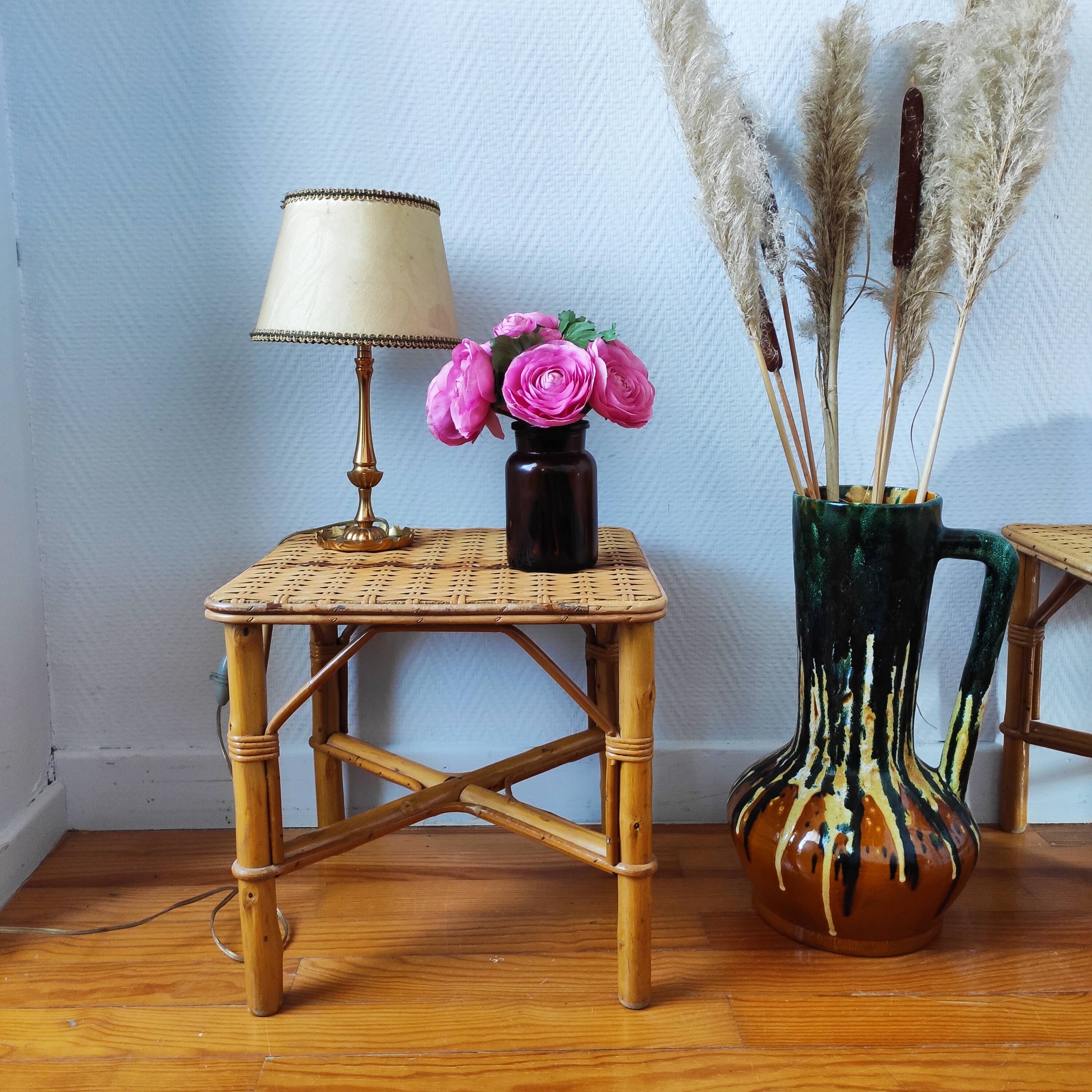 Pair of vintage rattan bedside tables