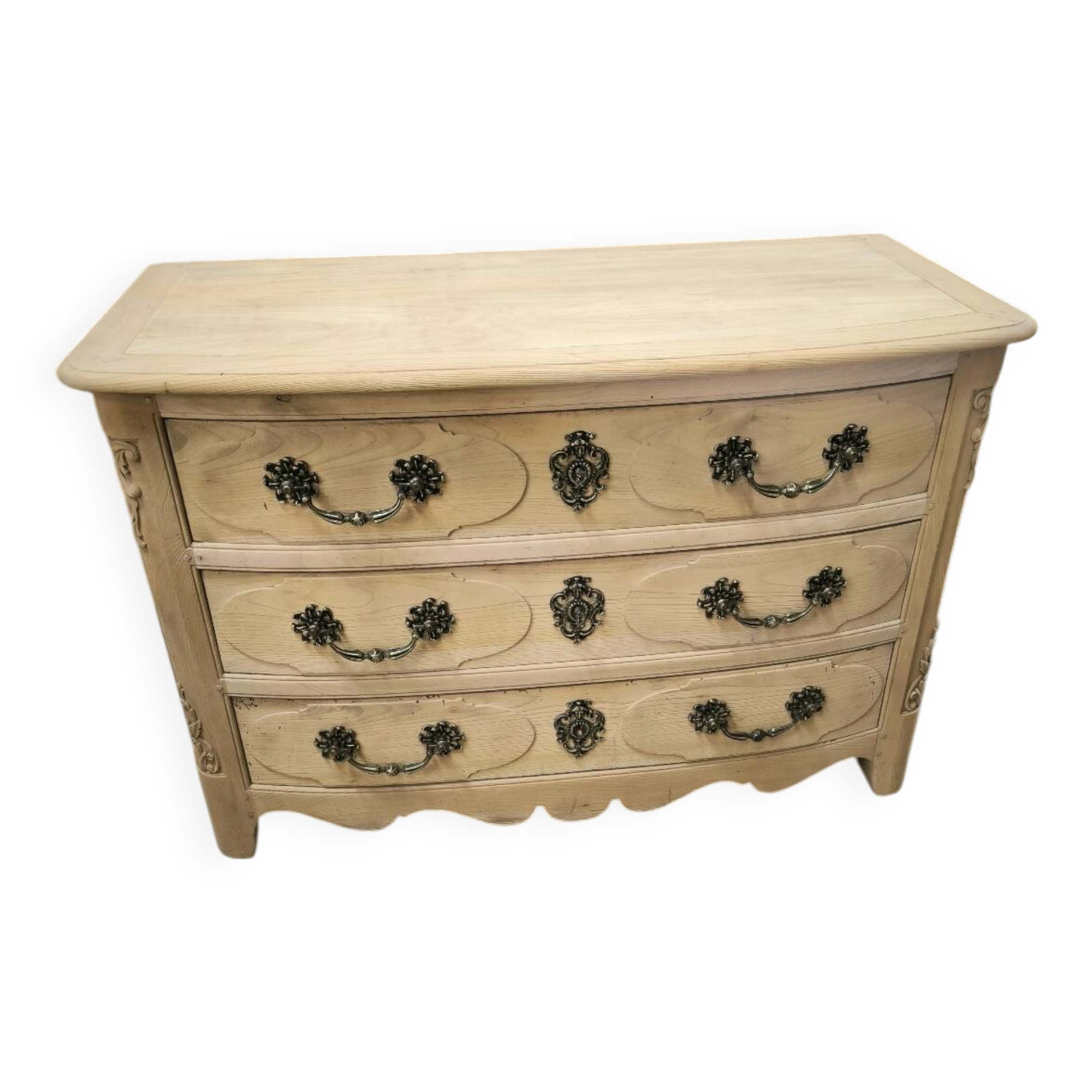 Louis XIV style natural solid cherry wood chest of drawers