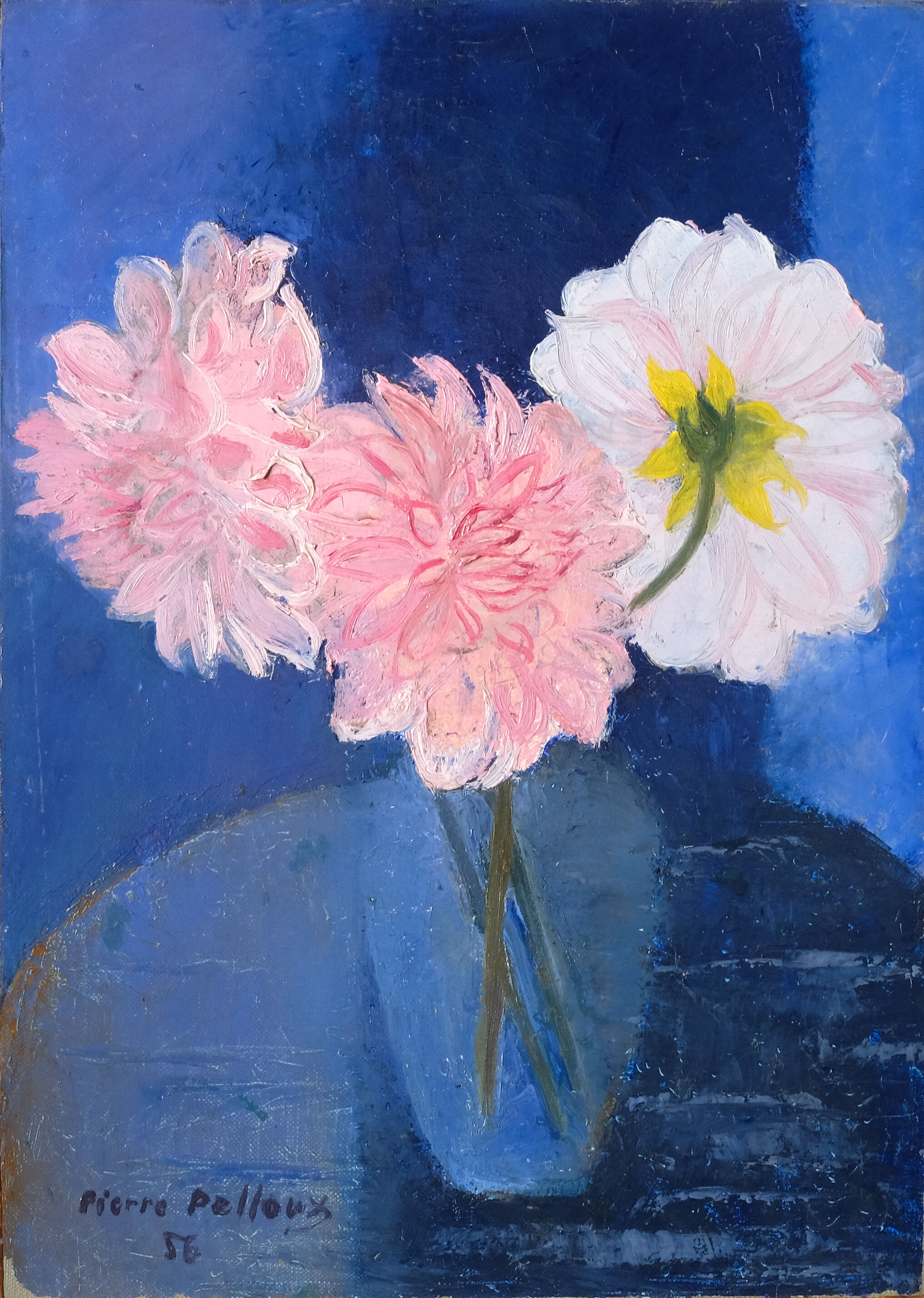 Old paint by Pierre Pelloux (1903-1975) - bunch of Dahlia