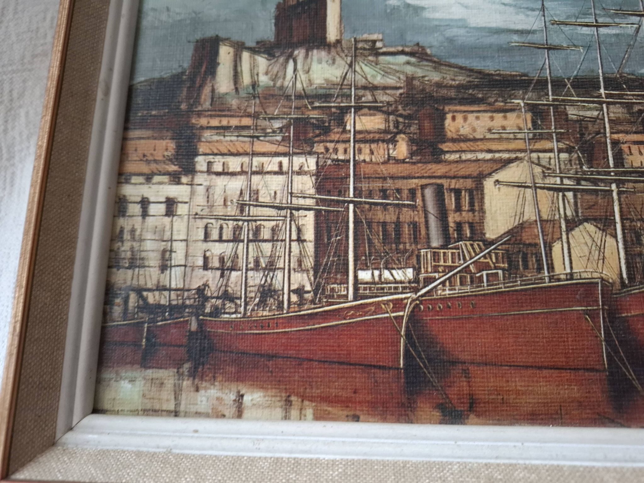 Painting bernard buffet, marseille, boats in the old port, braun edition