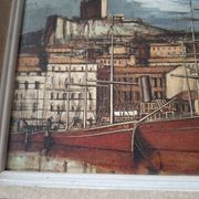 Painting bernard buffet, marseille, boats in the old port, braun edition