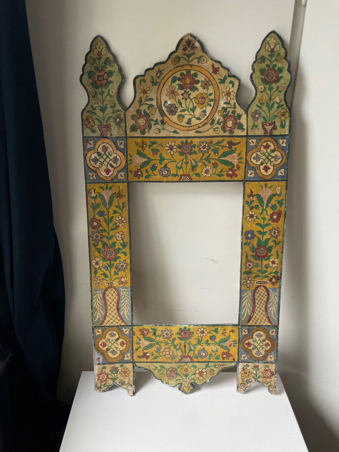 Antique wooden painted frame with flower motifs   88 cm x 47 cm