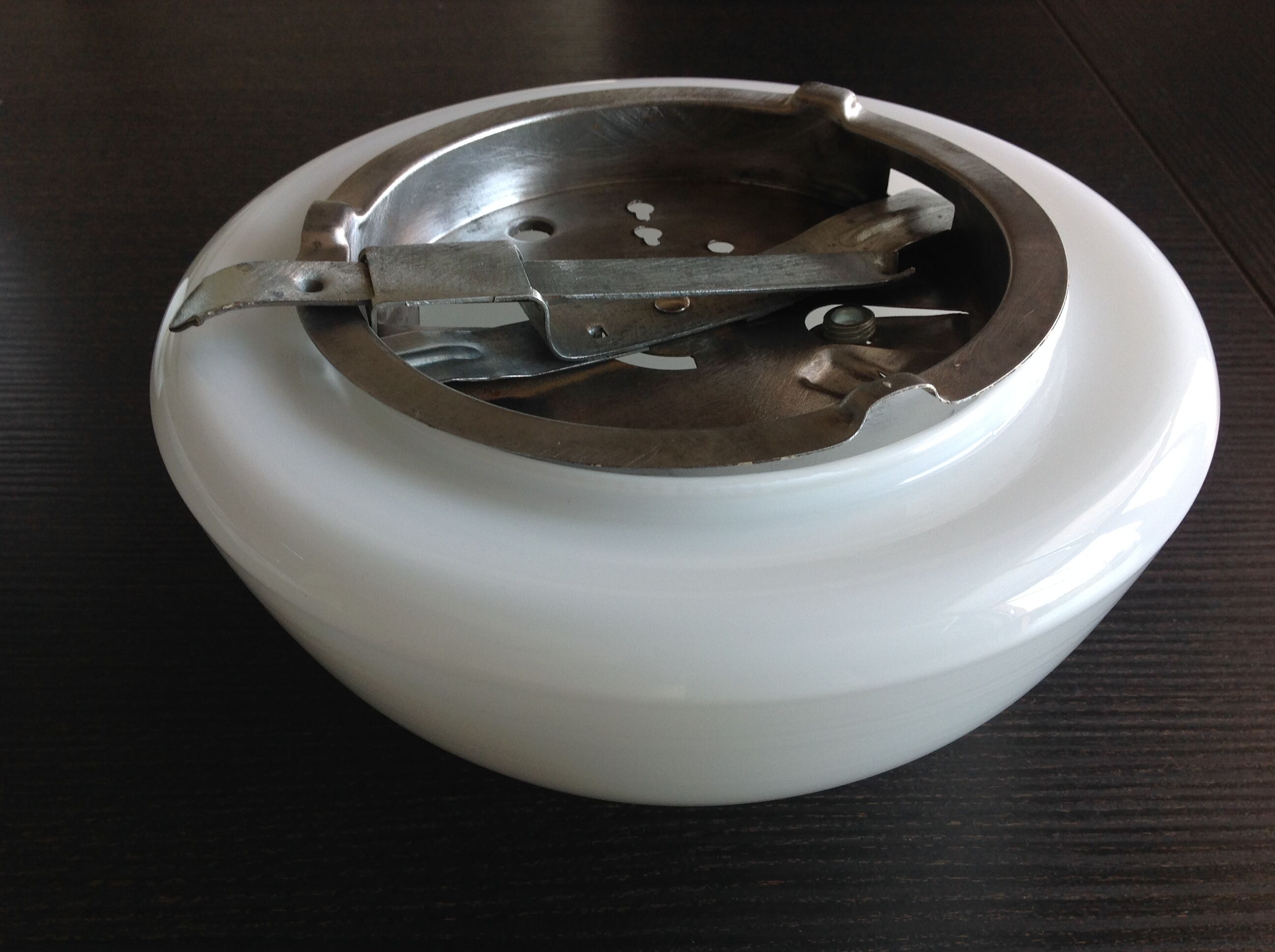 Ceiling light in opaline White half moon / 60 - 70s vintage