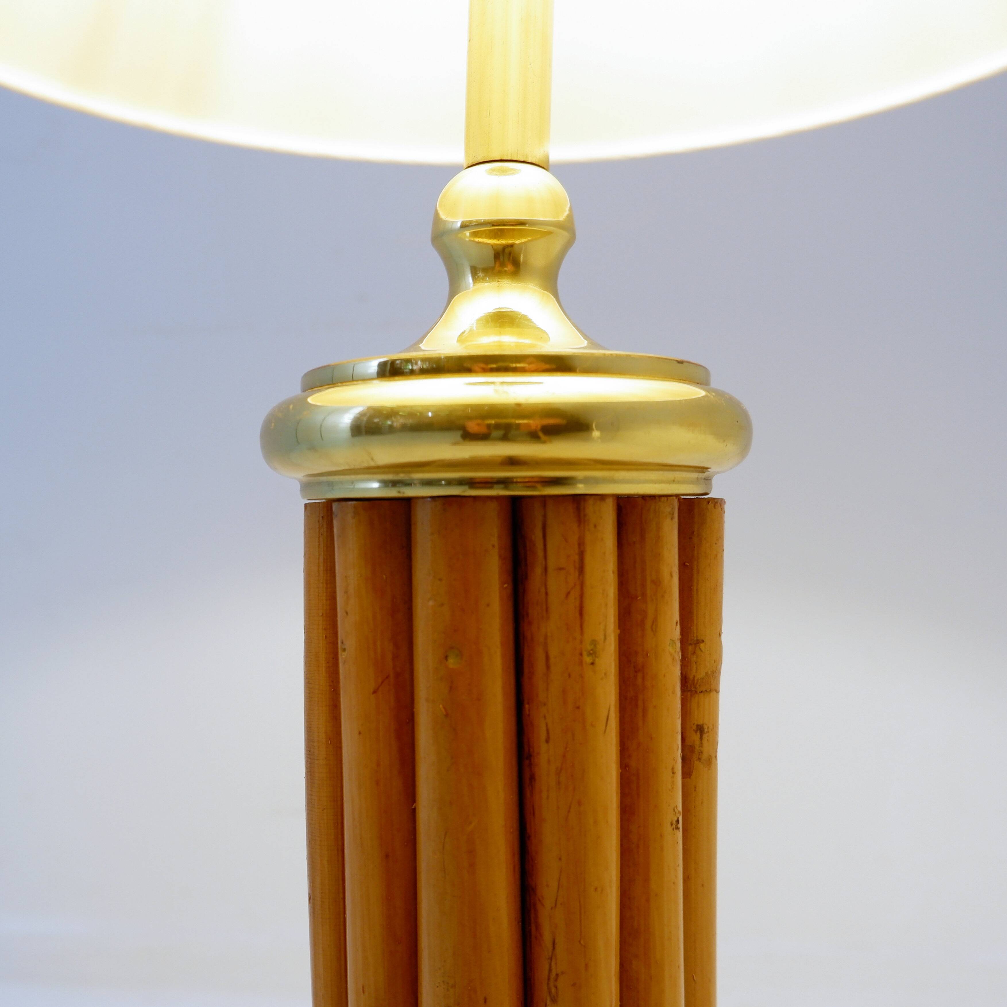 Vintage bamboo and brass table lamp - 1980s