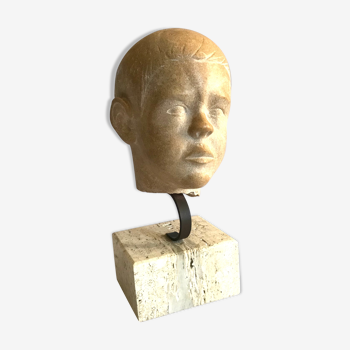 Sculpture buste de jeune garçon en pierre dure