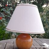Bedside lamp foot ball blond wood, lampshade ecru