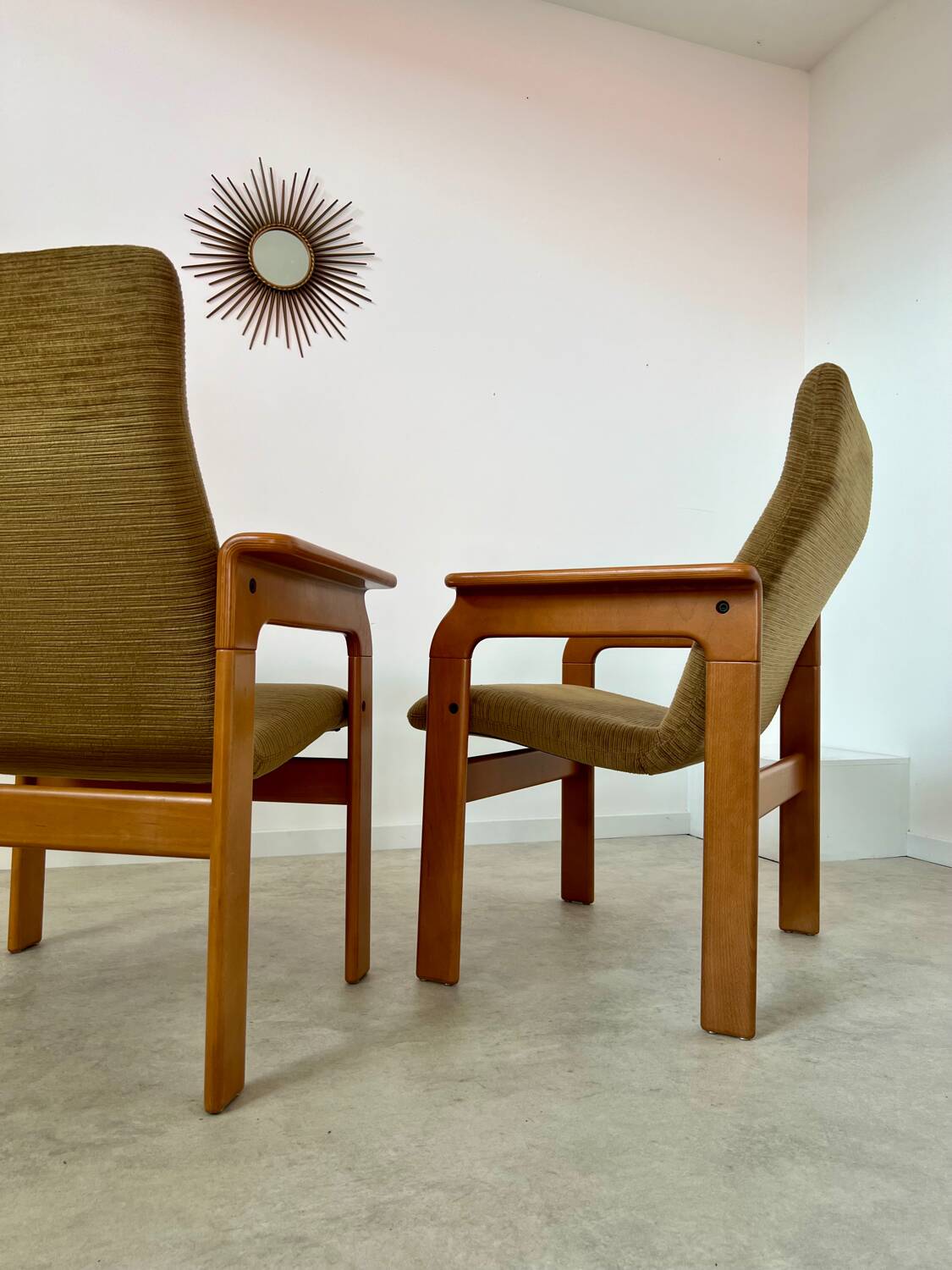Set of 2 bridge armchairs from the 70s design Bruno Rey vintage solid beech
