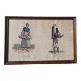 Vintage engraving print frame vernet card