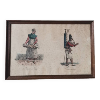 Vintage engraving print frame vernet card