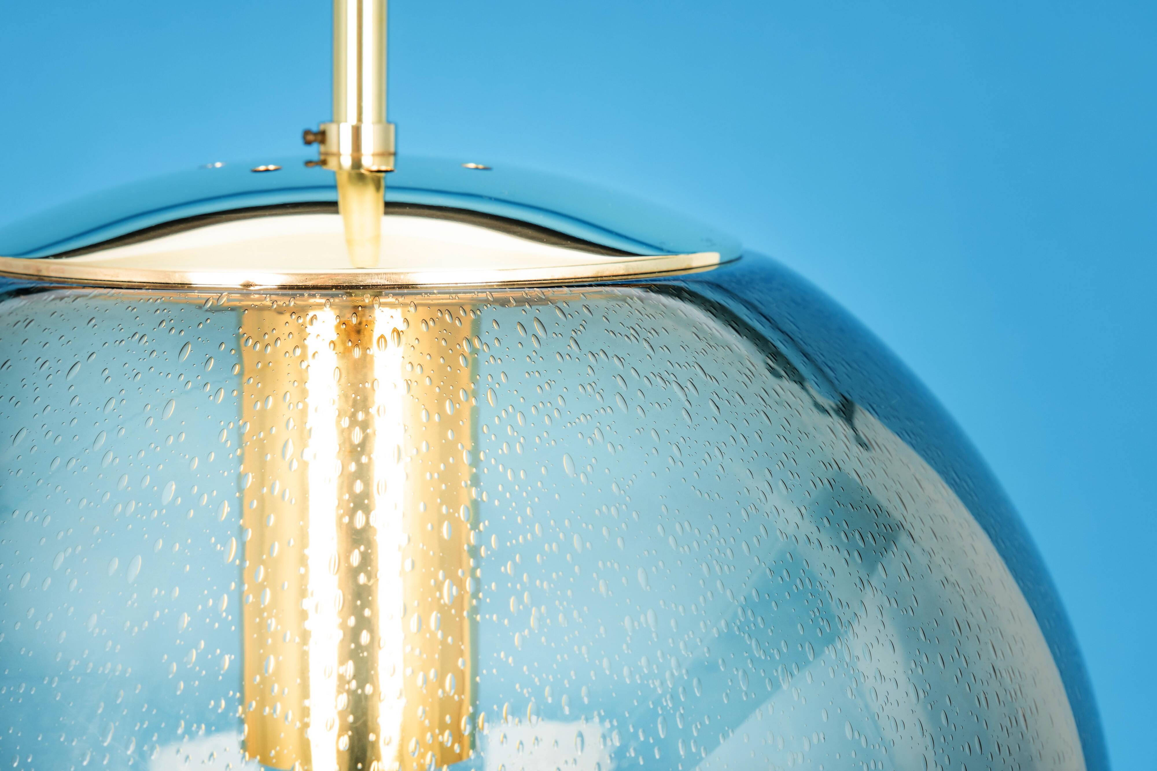 Smoked glass and brass ball pendant light Limburg, Germany, 1970s