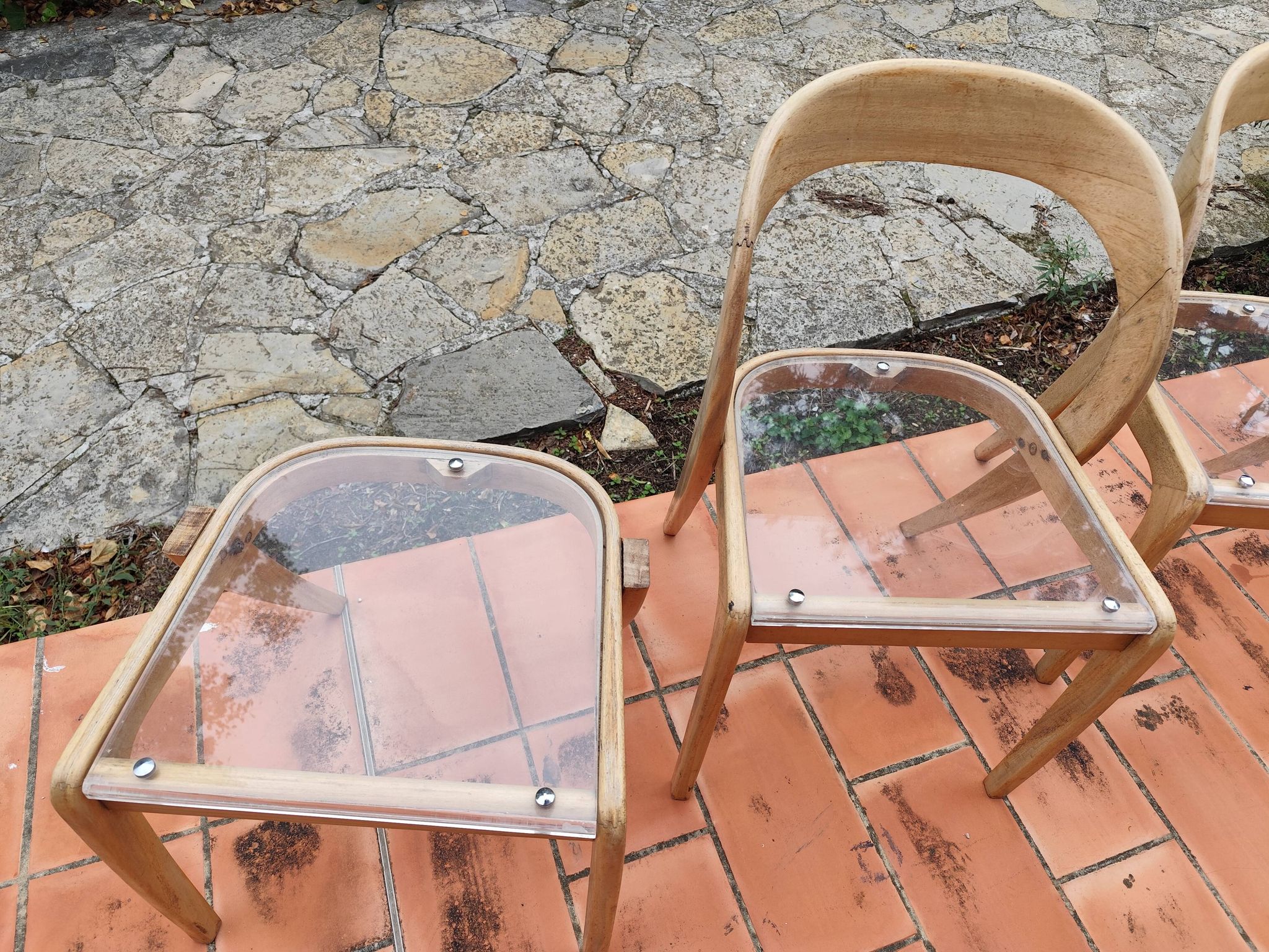 Set of 3 chairs + 1 stool baumann model gondole light oak reinterpreted