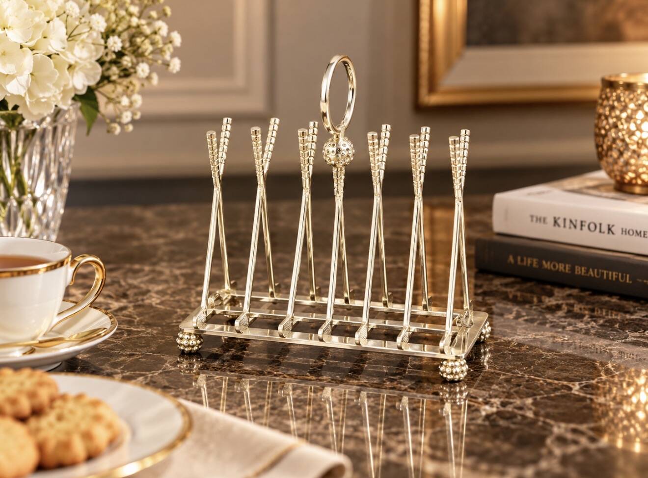 Art Deco Silver Plated Golf Ball and Club Toast Rack – Vintage Luxury Tableware