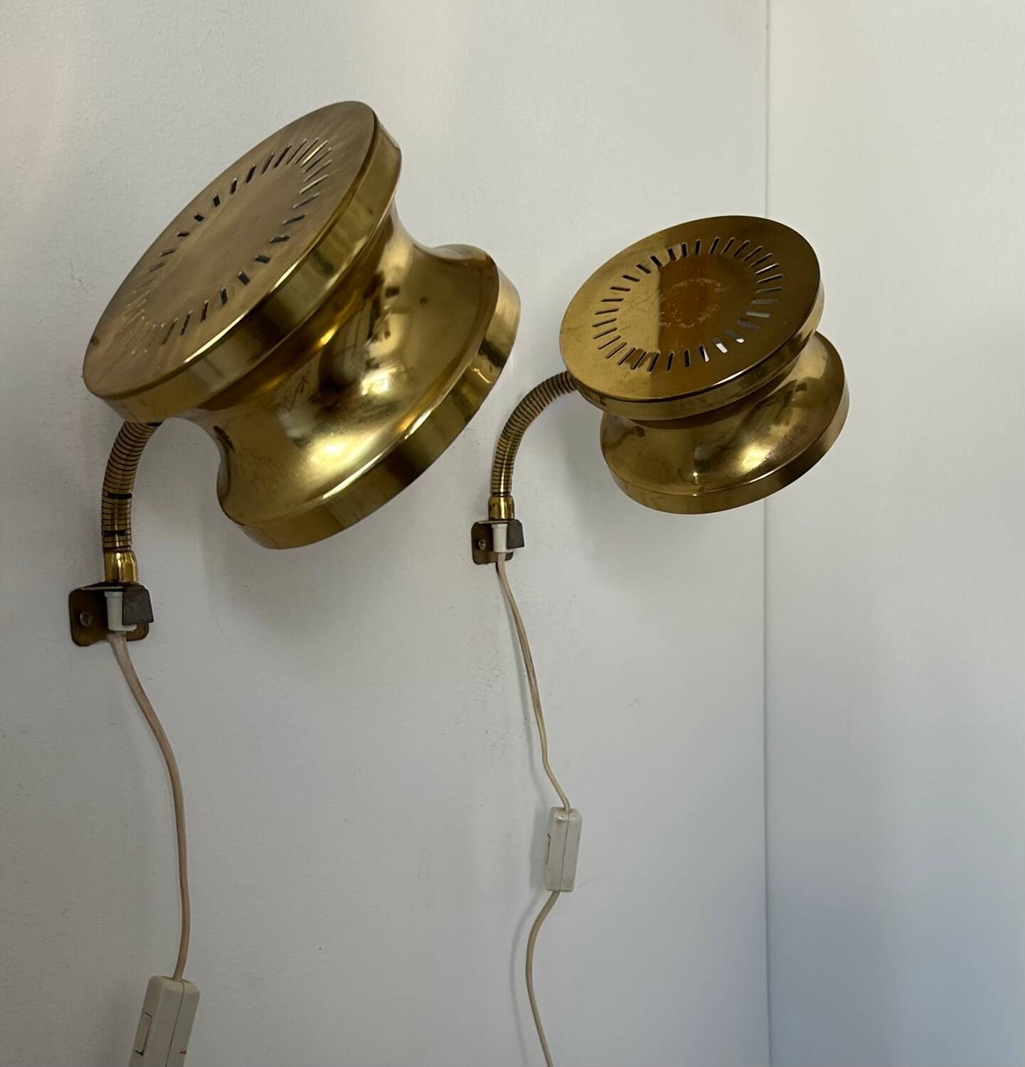 Pair of vintage adjustable wall lights, brass, Sweden 1960