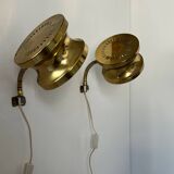 Pair of vintage adjustable wall lights, brass, Sweden 1960