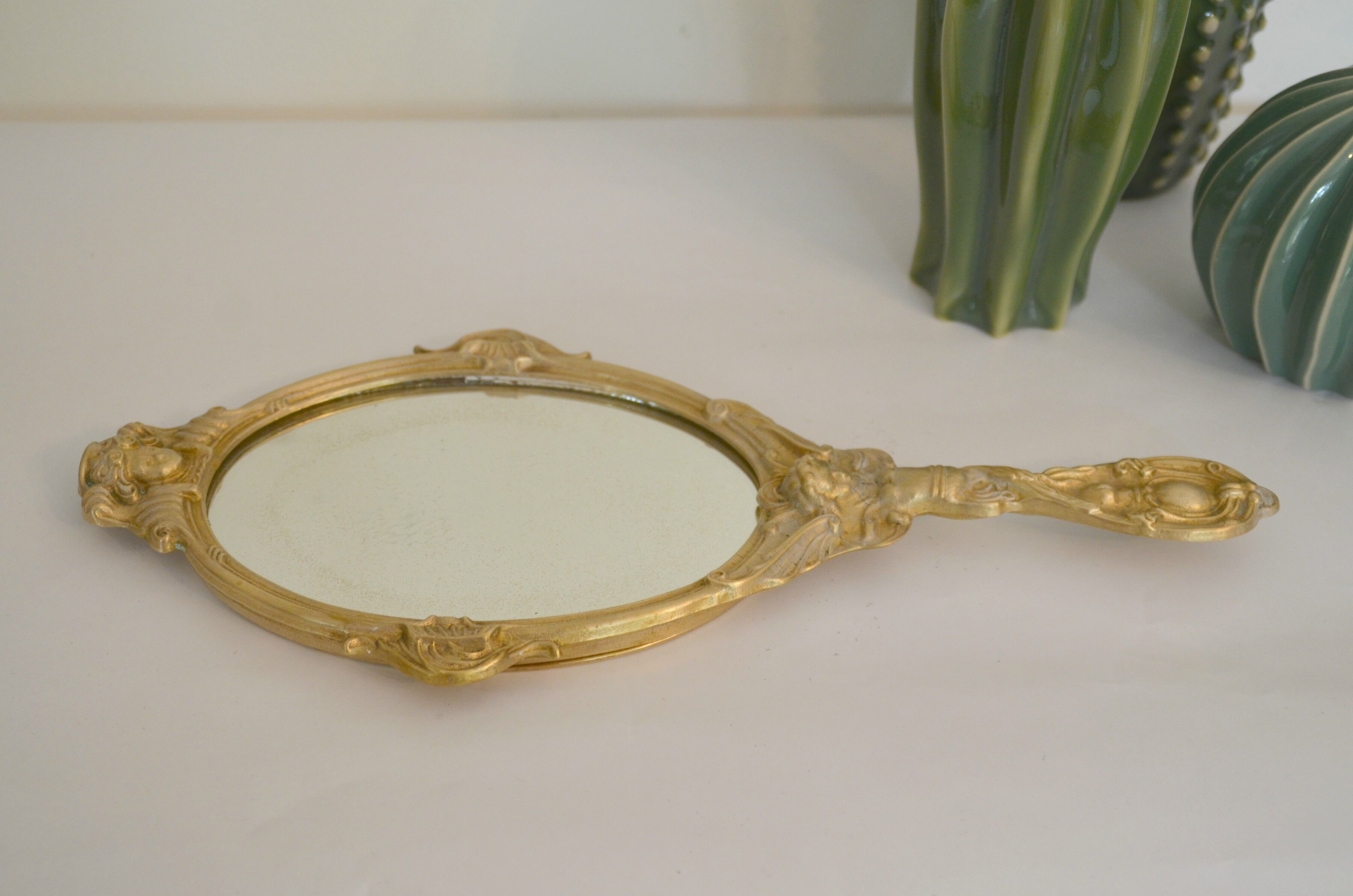 Mirror opposite hand brass 13x30cm