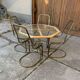 Octagonal glass table set with 4 gold brass cantilever chairs – Gastone Rinaldi