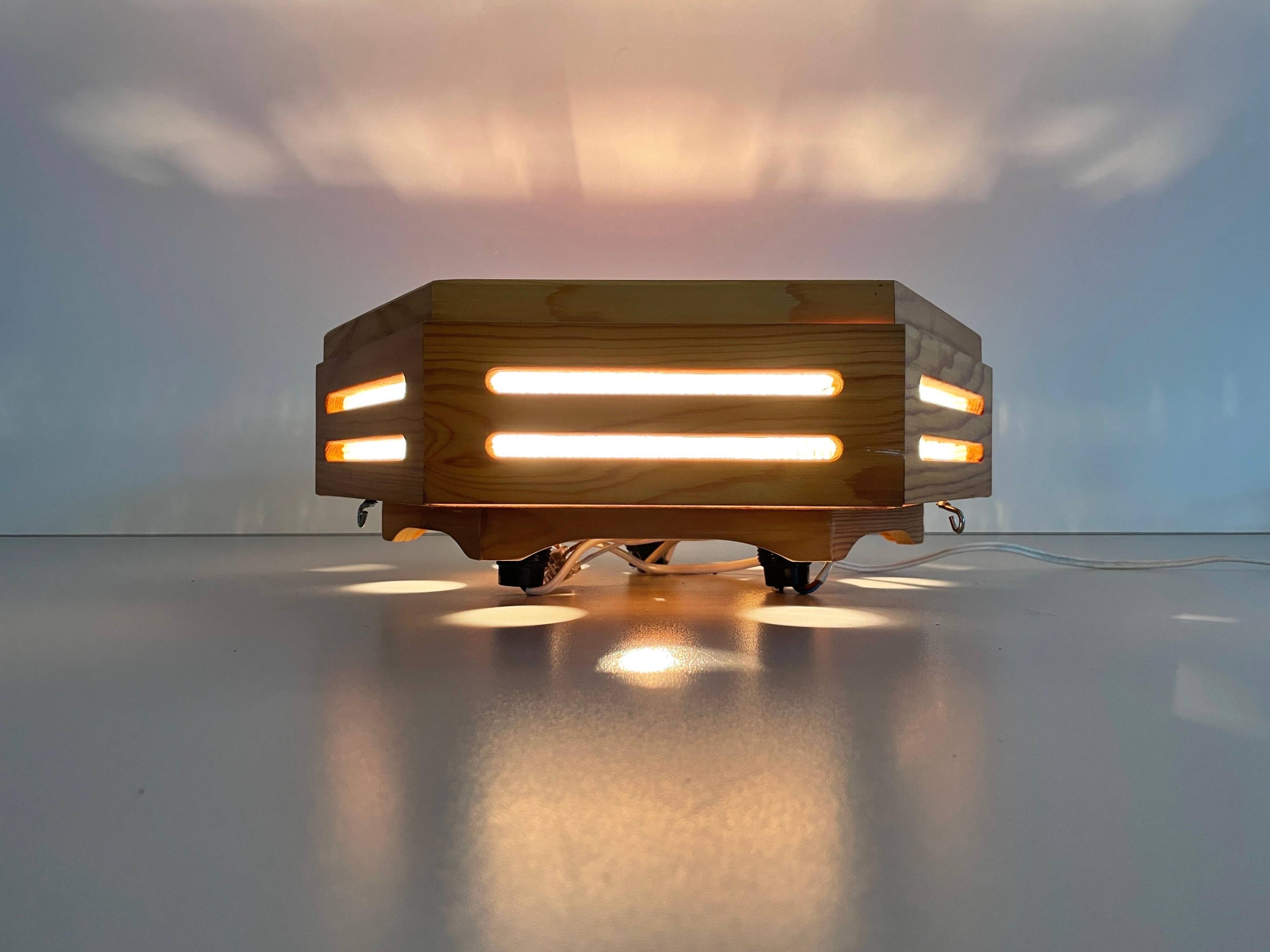 Hexagonal wooden recessed lamp, 1970s, Germany