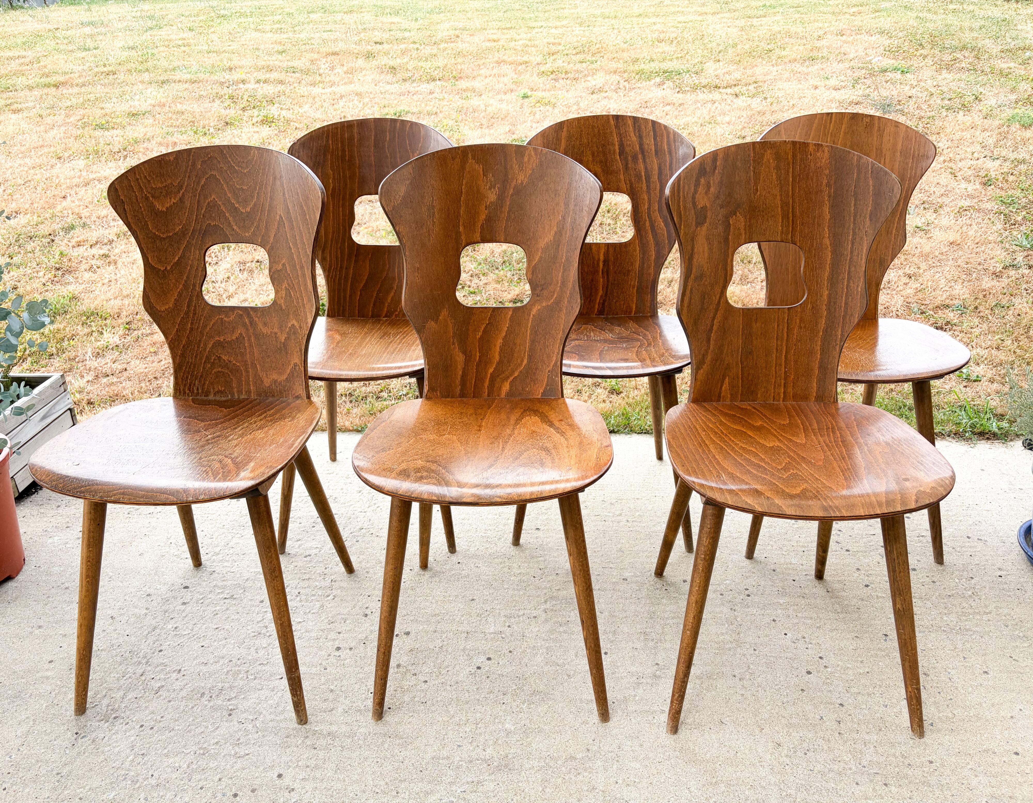 Lot de 6 chaises bistrot , modèle Gentiane , Baumann , 1960'