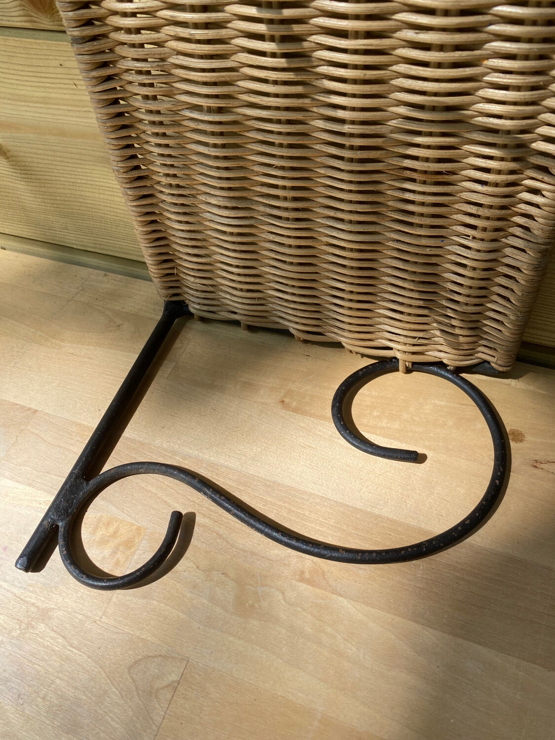 Wicker and metal shelf, 50s