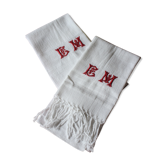 Lot 2 towel towels white honeycomb fringes monograms red E B