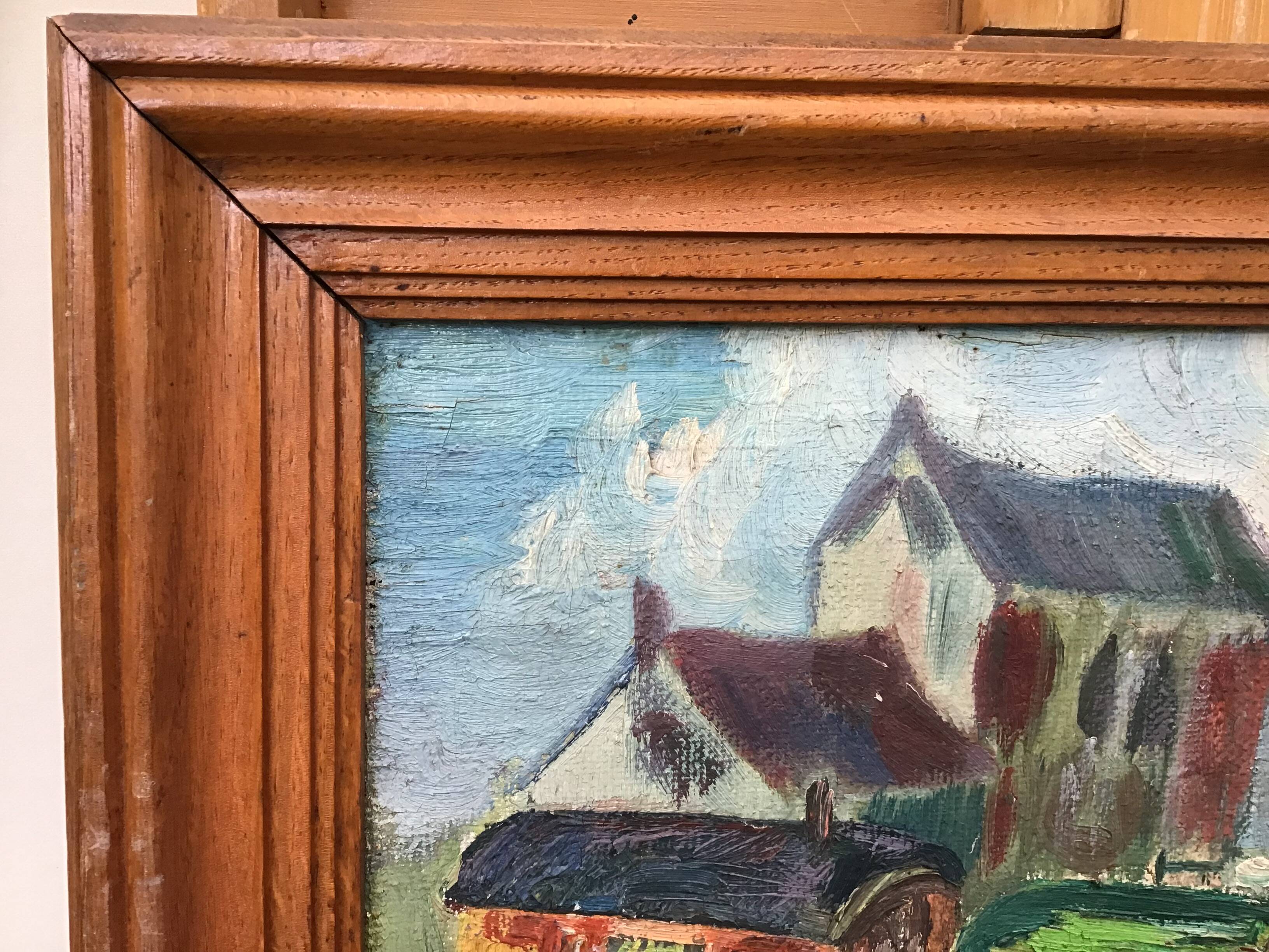 Oil on canvas representing a gypsy or fairground camp