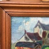 Oil on canvas representing a gypsy or fairground camp