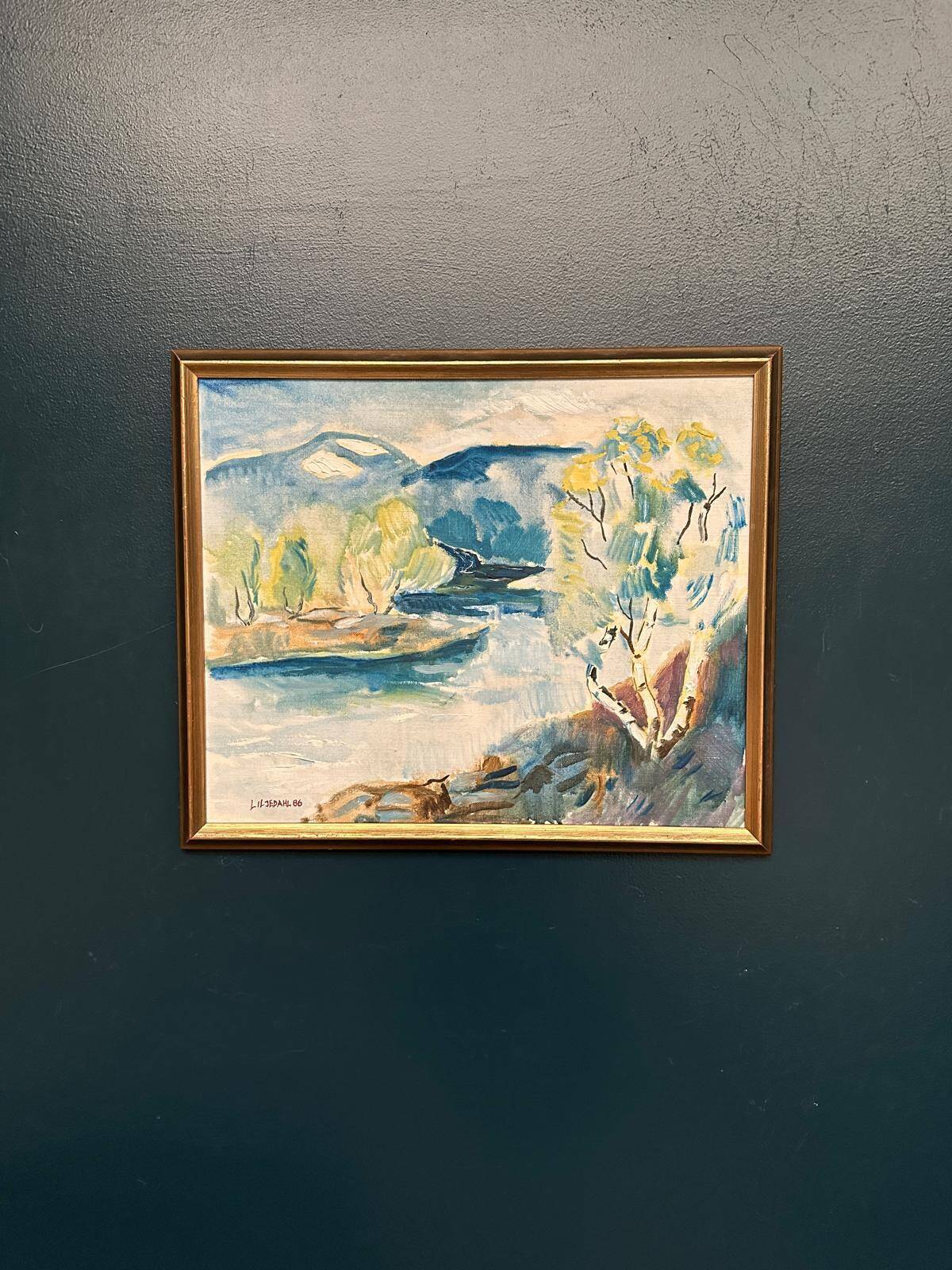 Original Swedish Oil on Canvas – “River” by Liljedahl – Signed – Dated 1986