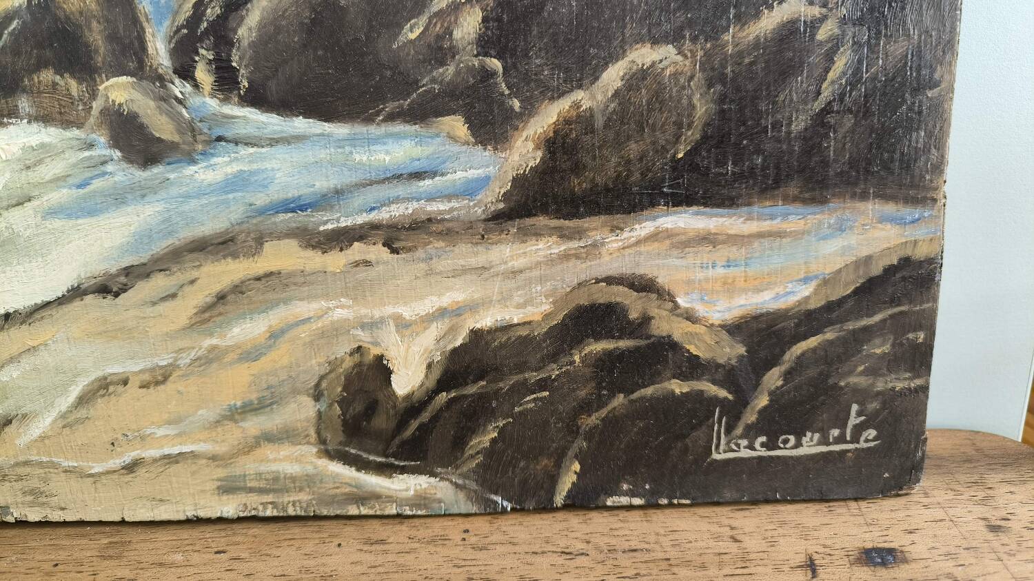 Vintage oil painting signed seaside landscape