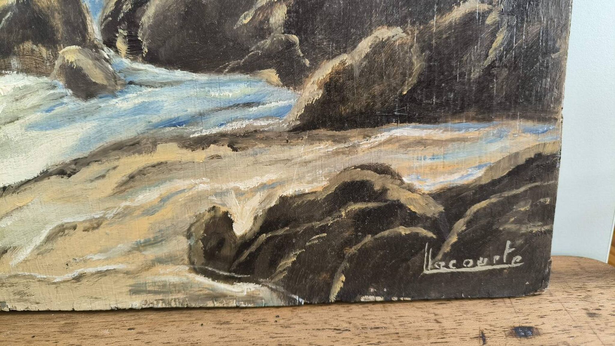 Vintage oil painting signed seaside landscape