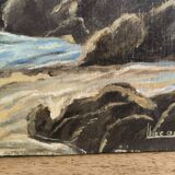 Vintage oil painting signed seaside landscape