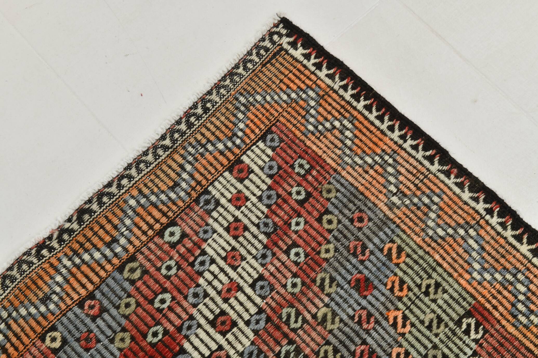 Burgundy & Green Turkish Vintage Kilim Rug