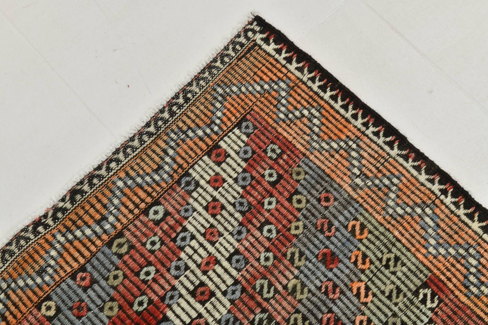 Burgundy & Green Turkish Vintage Kilim Rug